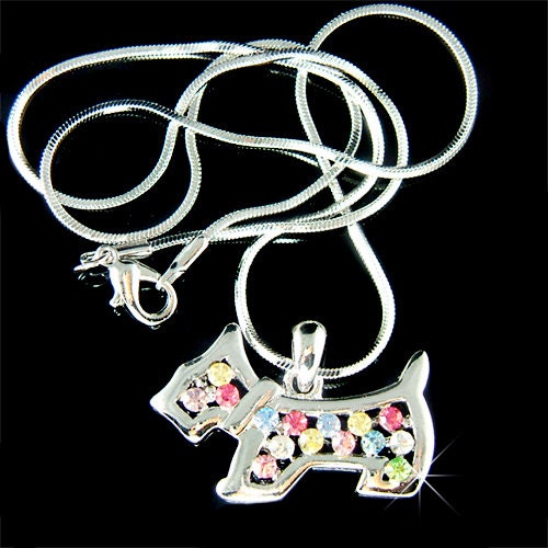 Swarovski Crystal Rainbow Scottie Dog WESTIE SCOTTISH Pendant Chain Necklace Christmas Best Friend Gift New