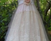 Blush wedding  dress beading roses tulle lace fairytale bridesmaid boho  vintage  romantic medium by vintage opulence on Etsy