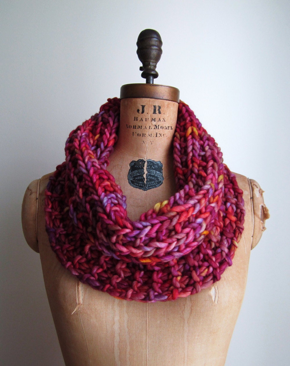 Chunky knit cowl  Red. Purple. Orange. Infinity scarf.