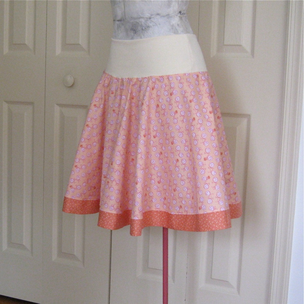 Sale Rack  - Full cut Circle skirt with border detail - coral and purple bikes -  plus size mini