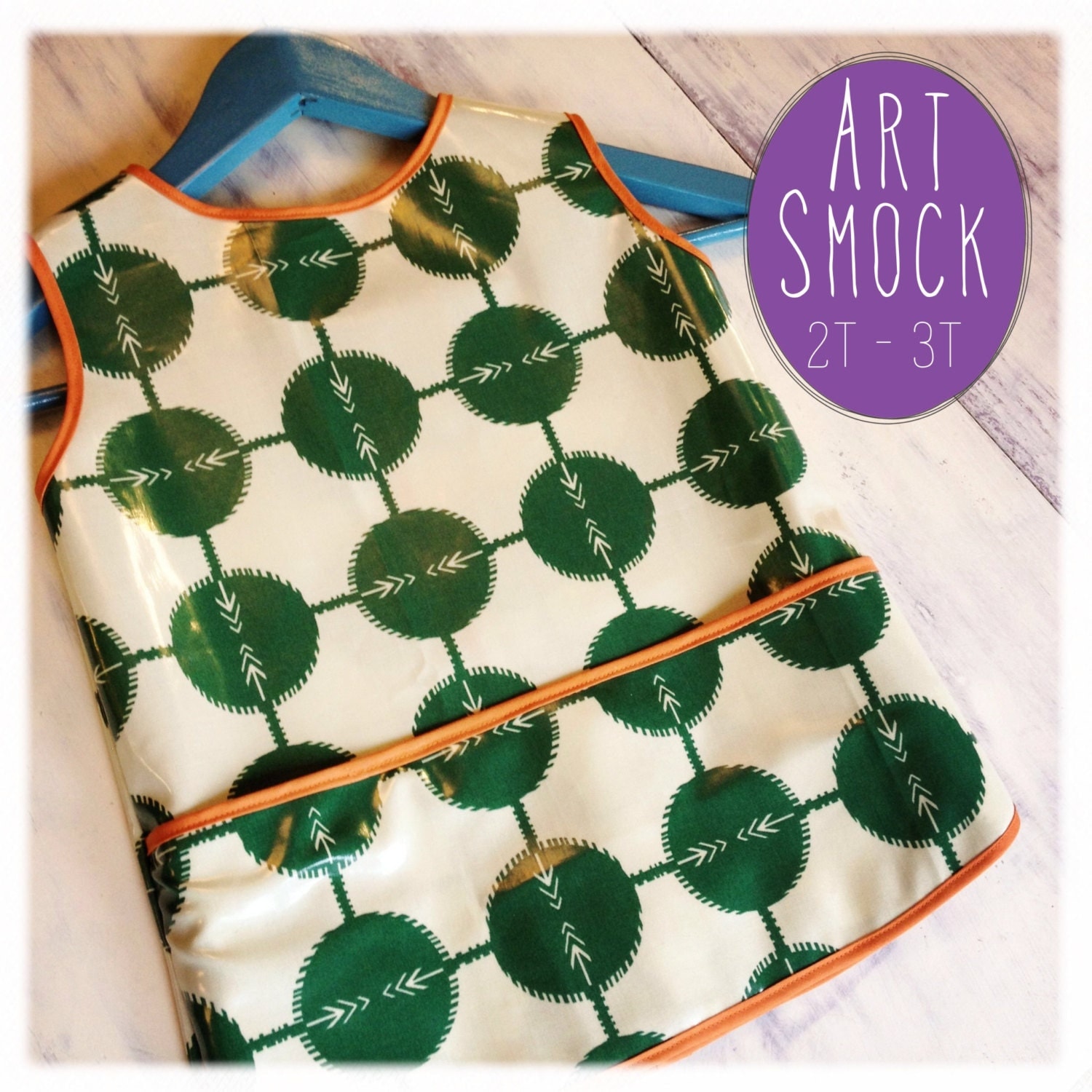 Art Smock For Kids, Green Dots & Lines 2T - 3T