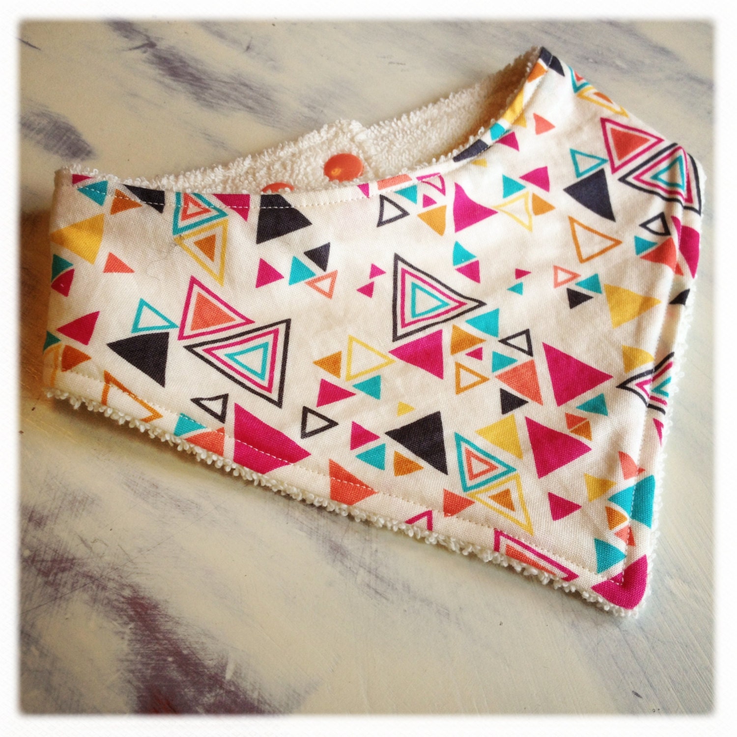 Baby Bandana Bib, Organic-  Triangles, Fuscia & Teal