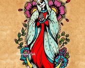 Day of the Dead Virgin de Guadalupe Virgin Mary Old School Tattoo Art Print 8 x 10