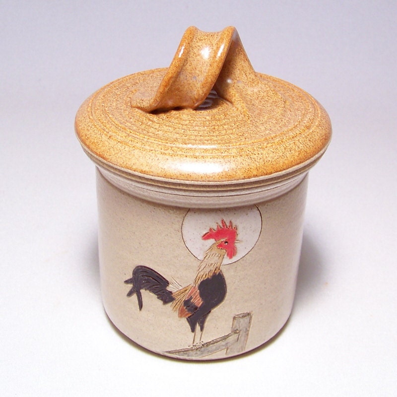 Rooster Lidded Pottery Jar (crock style) Limited Series 34 (salsa relish candy)