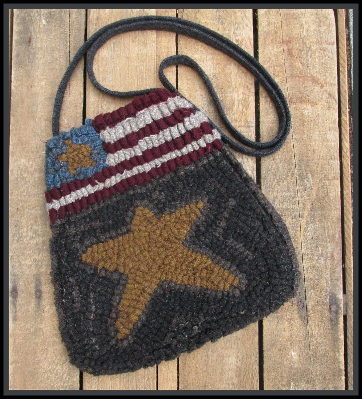 Primitive Hooked E Pattern PDF Flag Bag Star Purse Instant Download