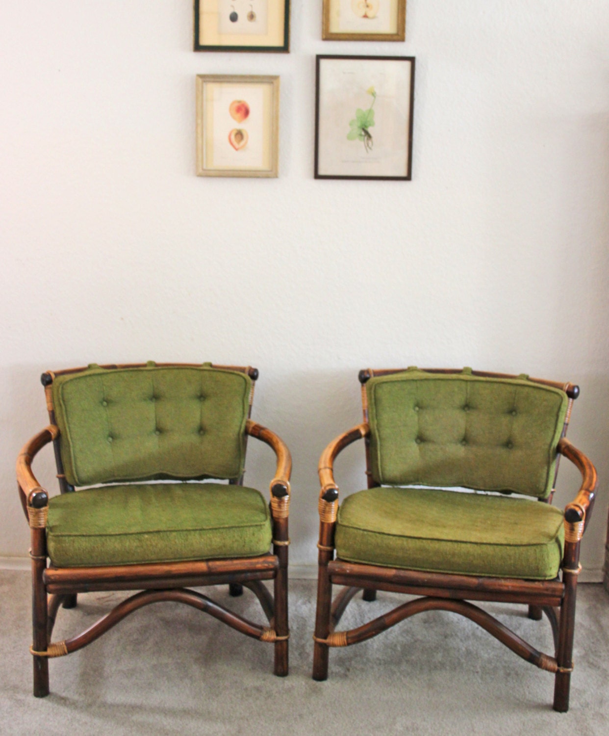 pair of rattan armchair by Fricks and Reed Co, modern midcentury, very good condition