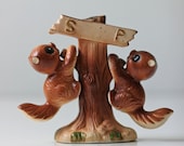 brown ceramic squirrel on a tree salt and pepper shakers animal figures