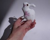 tiny baby bunny hiding amongst the spring flowers ornament plush Soft Sculpture bunny rabbit decoration white pink lavender No3