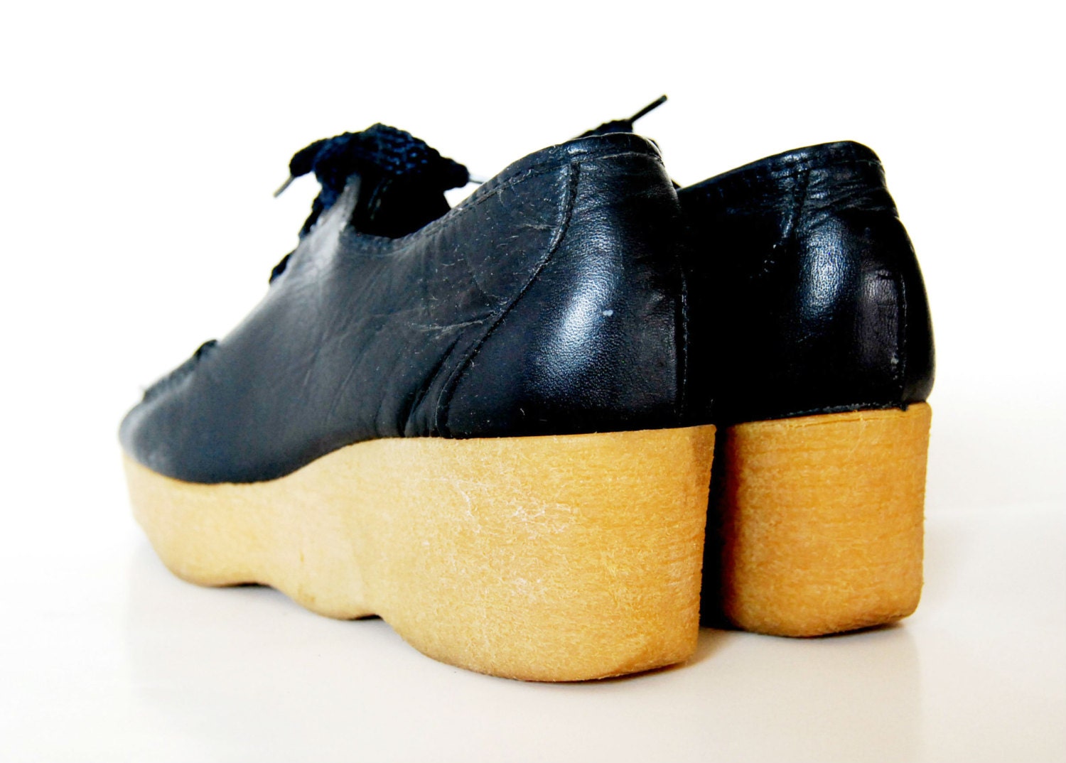 vintage PLATFORM oxford / 1970s WAVY wedge leather shoes