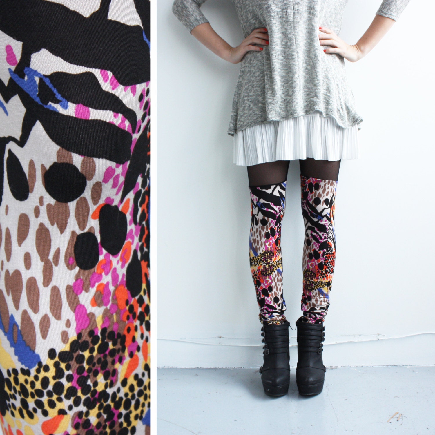 Leggings - Faux Thigh High - Rainbow Leopard Jersey - XS, S, M, L