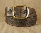 Wide Tooled Leather Belt - Floral Vine - Sized to Order