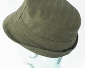 Womens Hat : Olive Green Pinstripe Denim Fedora - M - The Henley