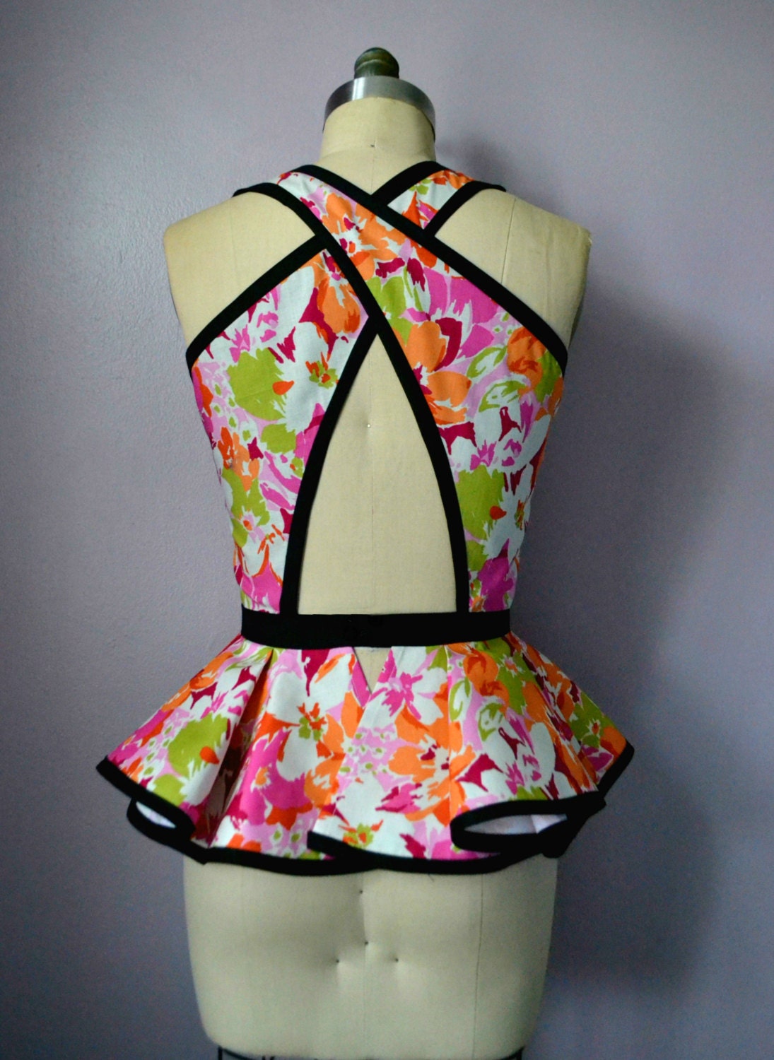 Cross Back Hibiscus Flower Print Peplum Top