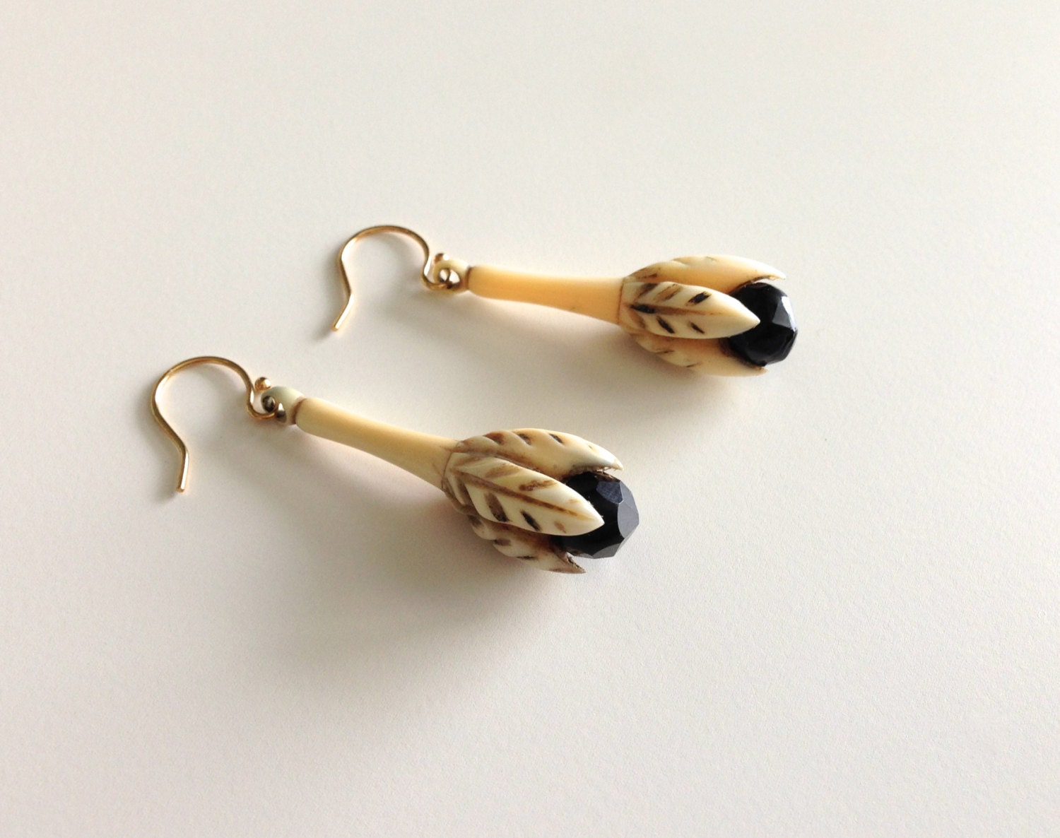 Antique Faux Ivory Claw and Ball Earrings