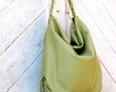 Yellow Chartreuse Green Leather Hobo Bag with Ruched Sides by Stacy Leigh