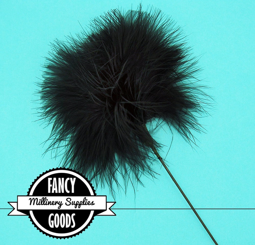 1 - Black - Marabou - Ostrich Feather - Pom Pom - Poof - Millinery