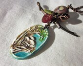 Bird's Nest Pendant - Lampwork egg, wire-wrapped, artisan polymer focal - Spring Necklace