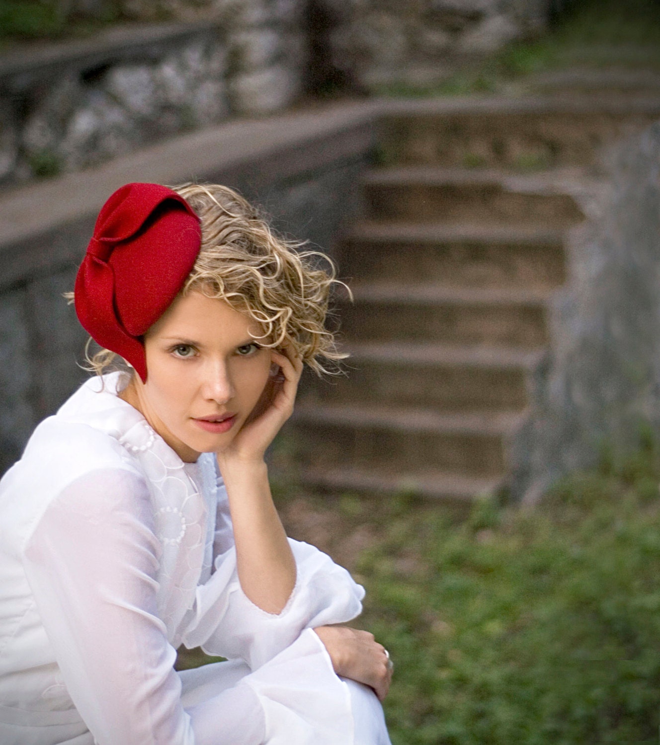 Free Shipping Bridal Red Cocktail Mini Hat Head Piece Fascinator Headpiece Weddings Felt Bow Hair Piece Mini Hat