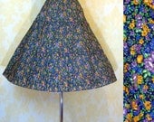 Vintage Full Circle Skirt L XL - Blue Floral Cotton - Calico Print - Tiered - Pleated