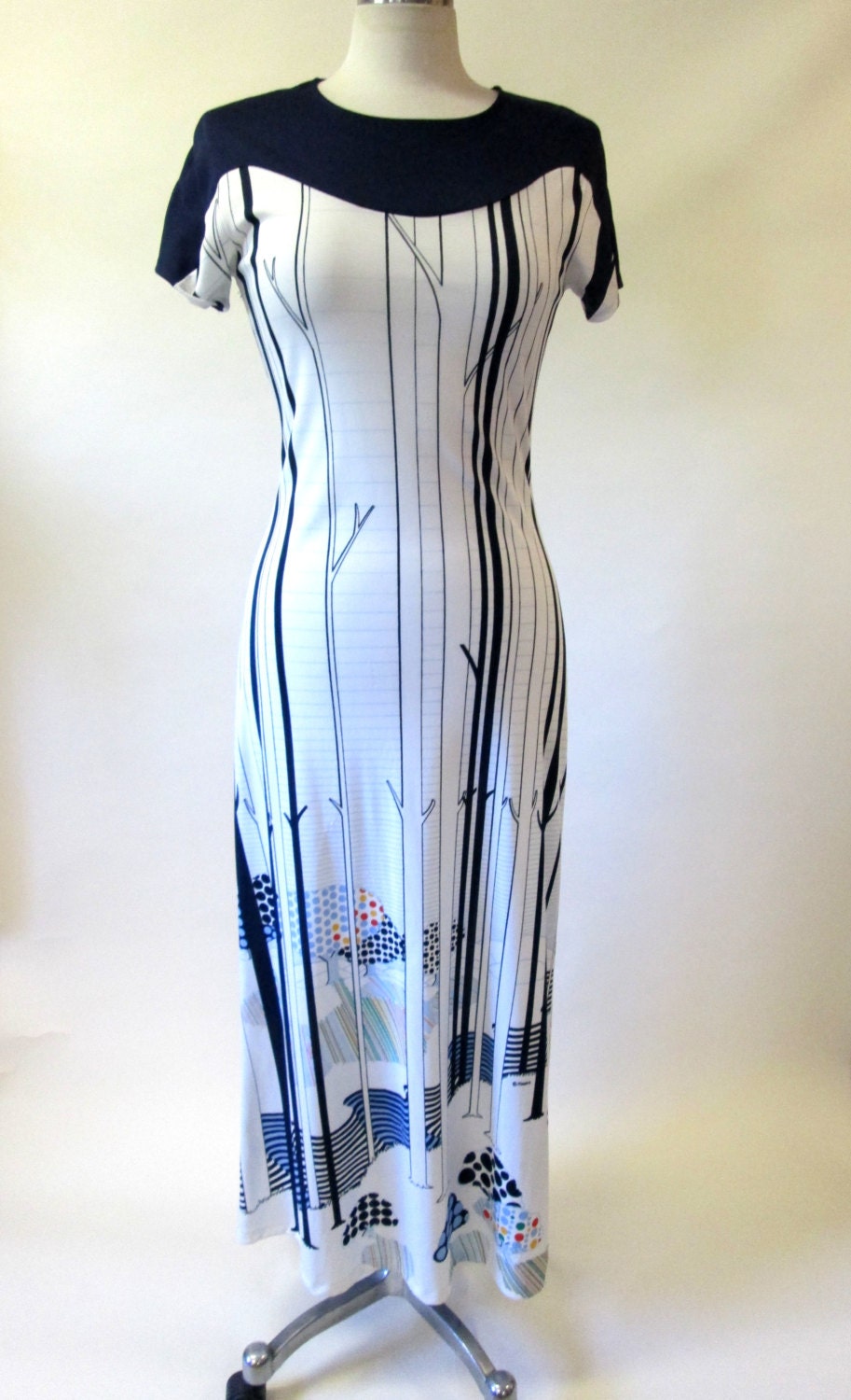Vintage 70s Maxi Dress Fantasy Polka Dot Forest by Gossard Artemis