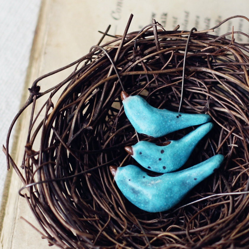Bird Trio- handmade ceramic beads