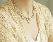 Rhinestone Pearl Wedding Necklace / Silver Lace Collar / Blush Pink Freshwater Pearls "Garland of Roses"