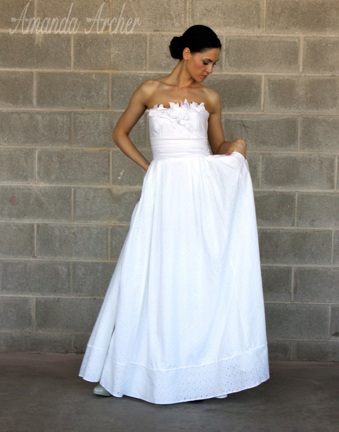 Lace Rose, White Strapless Wedding Gown, Made to Order