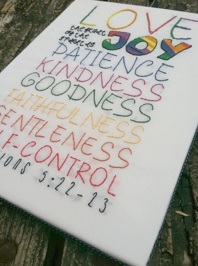 Galations 5 22-23 // fruit of the spirit // hand embroidered // scripture wall art // typography