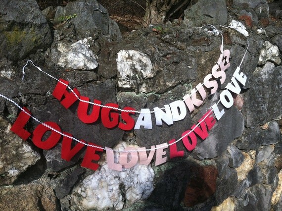 valentine//wedding//anniversary felt banners: hugs and kisses OR lovelovelovelove pendants Il_570xn