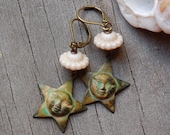 Western Stars - Vintage style earrings, moon, verdigris. rustic, southwest, Gift for Her