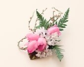 Pink flower clip, Floral headpiece, Bridal hair clip - FERN