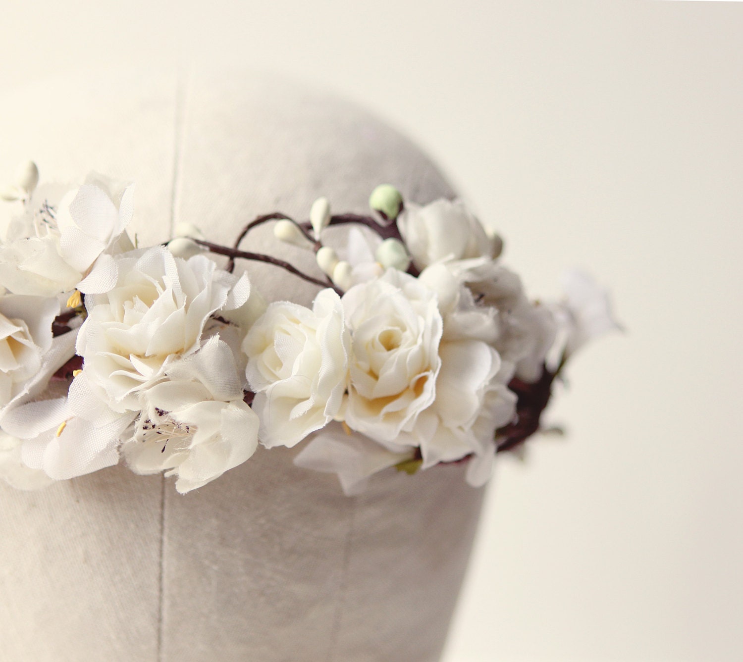Ivory floral hair crown, Bridal hair tiara, boho flower crown, whimsical wedding head piece