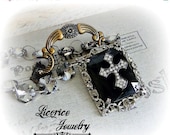 33% OFF  Sale Antique Sacred Cross Rhinestone Crystal Statement Necklace gothic neovictorian victorian steampunk  fantasy goth grey