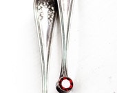 Garnet Silverware Stud Earrings - Antique Spoon - Blossom Pattern circa 1908