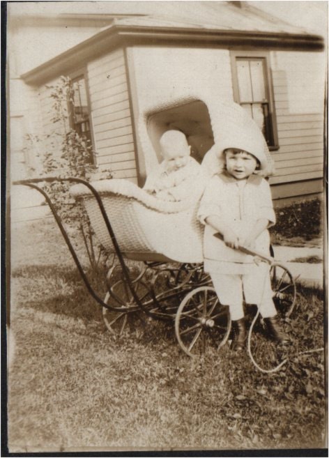 Sweet VINTAGE PHOTO of a Cute Victorian Children and Wicker Baby Buggy - sweet  shot