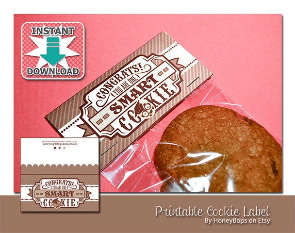 Printable Cookie Bag Label INSTANT DOWNLOAD -Smart Cookie Graduation Party Favor - PDF Il_170x135