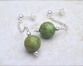 Turquoise earrings with sterling silver, moss green, unique jewelry for women, ready to ship, gift wrap included