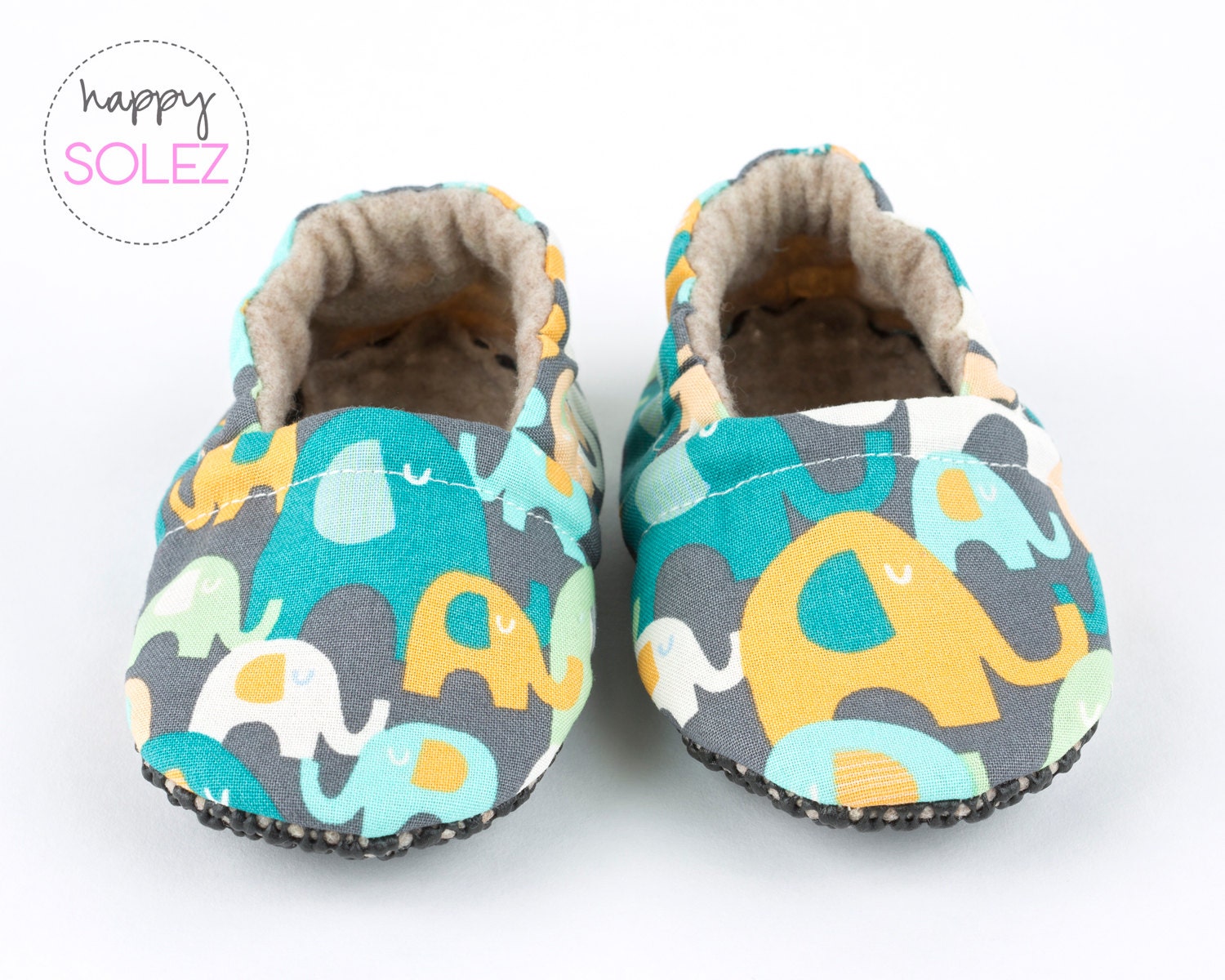 Elephant Party Eco Friendly Baby Booties, Crib Shoes, Soft Sole, Accessories for Baby