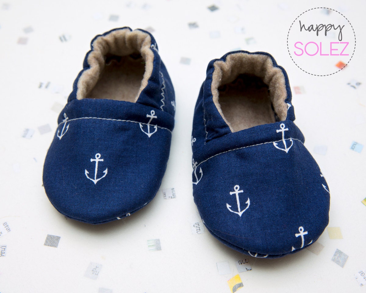 Navy Anchor Baby Booties