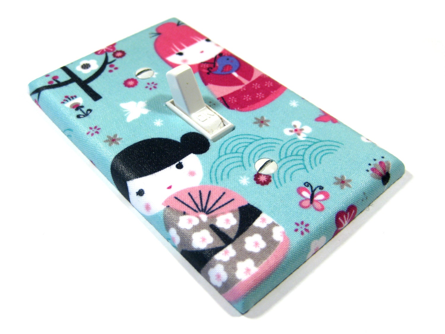 Light Blue Geisha Girls Light Switch Cover Girls Bedroom Kawaii Anime Asian Nursery Decoration