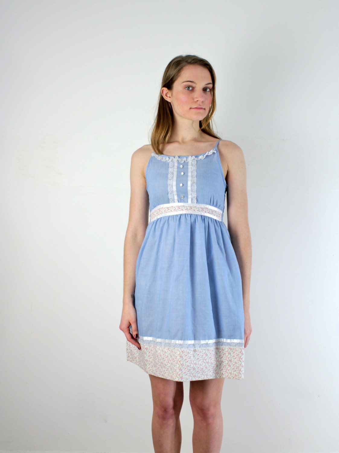 Vintage 1970s Calico Dress / XS Dress