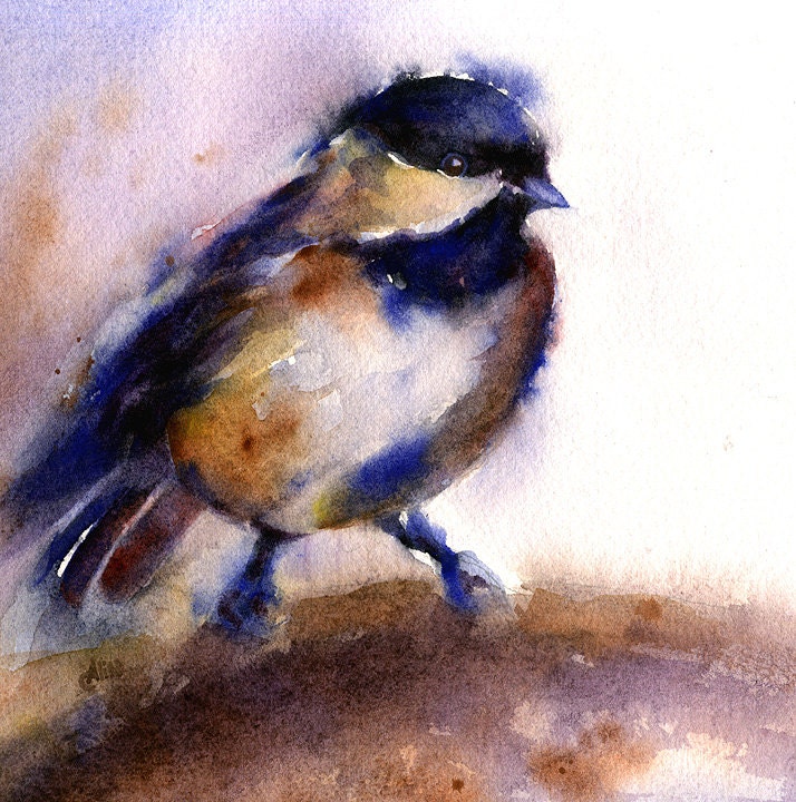 original watercolor bird - framed art - chickadee