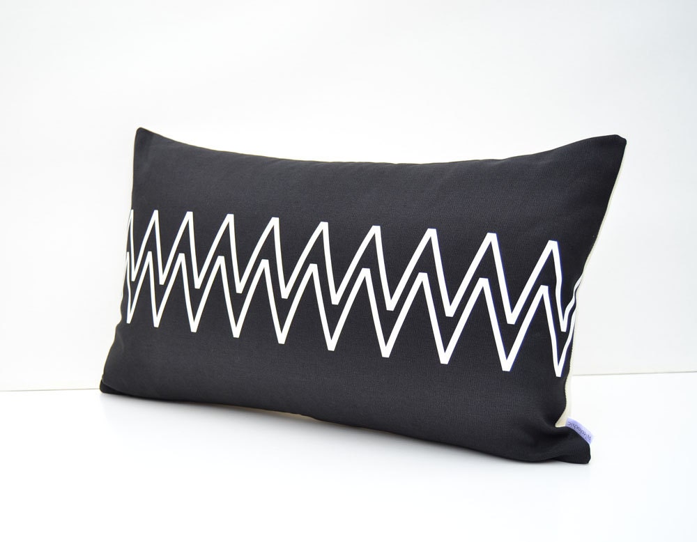 Black and white cotton lumbar pillow cover with geometric design -Signage-