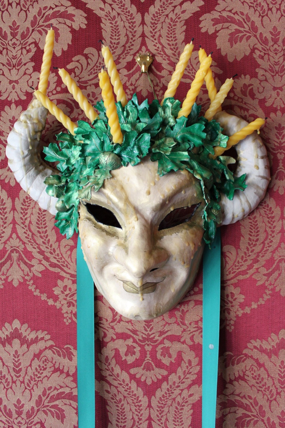 Vertumnus - Leather Green man Fertility Mask with beeswax candles