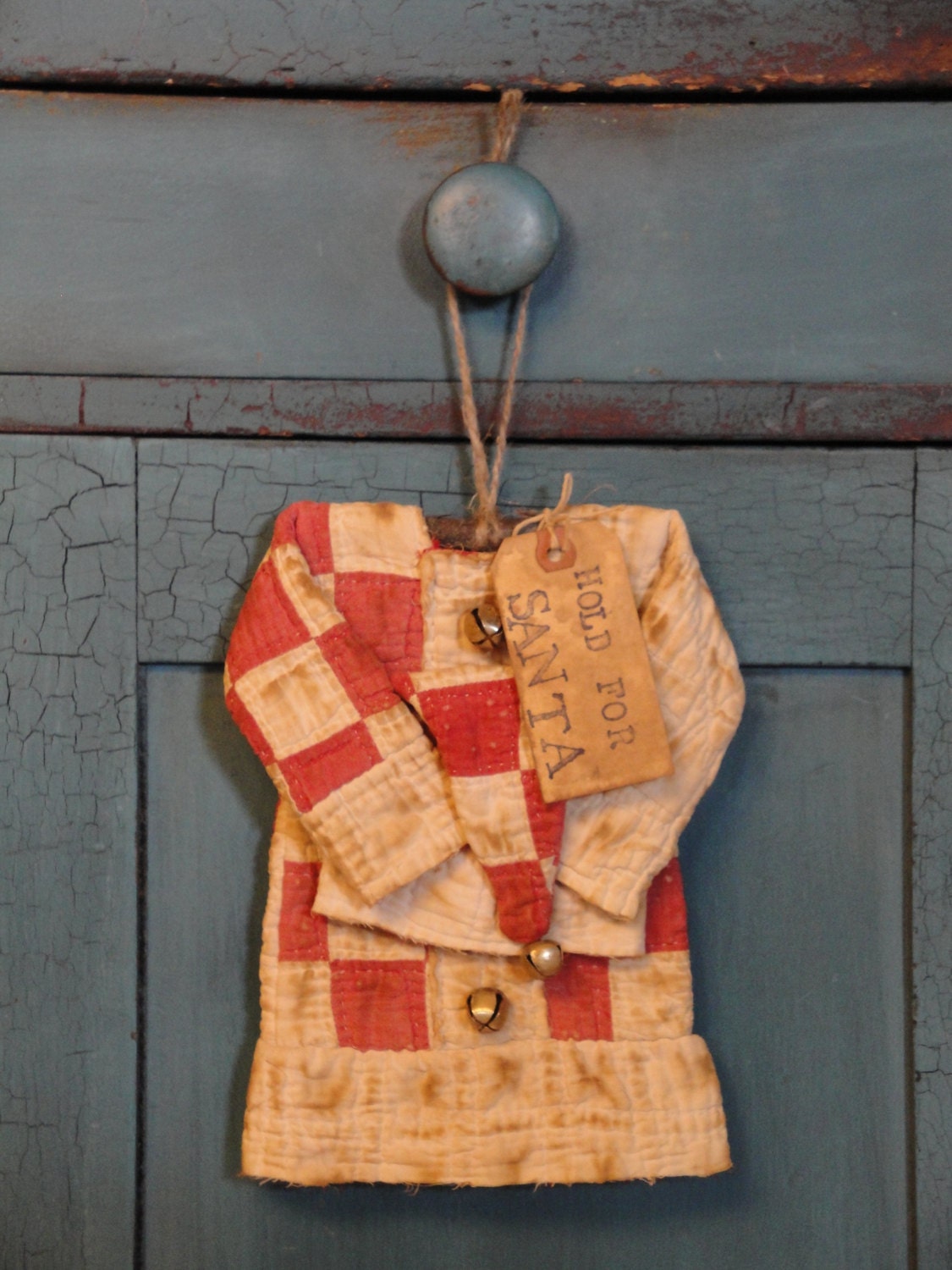 Vintage Quilt Santa Suit Ornament  - Wall Hanging - Hand Sewn