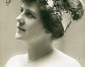 Original French vintage hand tinted real photo postcard - Actress/singer May Lotsy with beaded hairband - Victorian Paper Ephemera