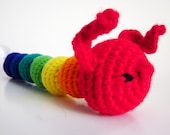 Textured Kid's Toy: Bright Rainbow Colored, Segmented 9 Inch Long Catherine Caterpillar Crocheted with Washable Yarn - by The Silver Hook