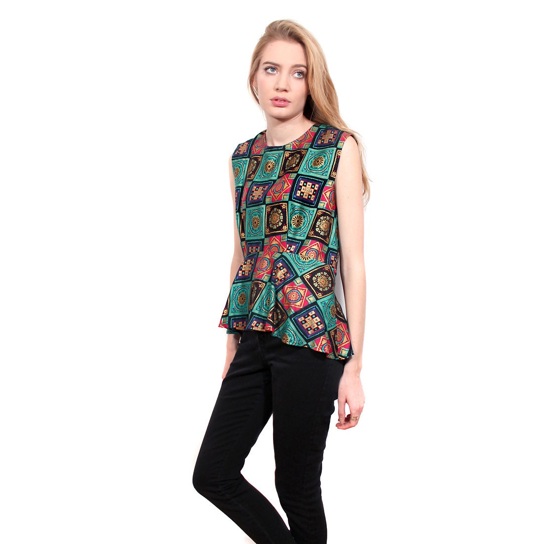 Peplum print blouse sleeveless top Small / Medium