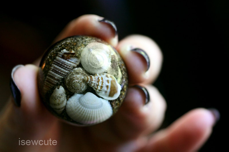 Ring Nautical Beach Sand Jewelry from the Coast of New England Handcrafted Unique Resin Sea Shell Jewelry by isewcute