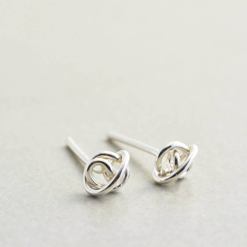 Sterling Knot Posts,  Silver Post Earrings, Metallic Petite Studs, Love Knots